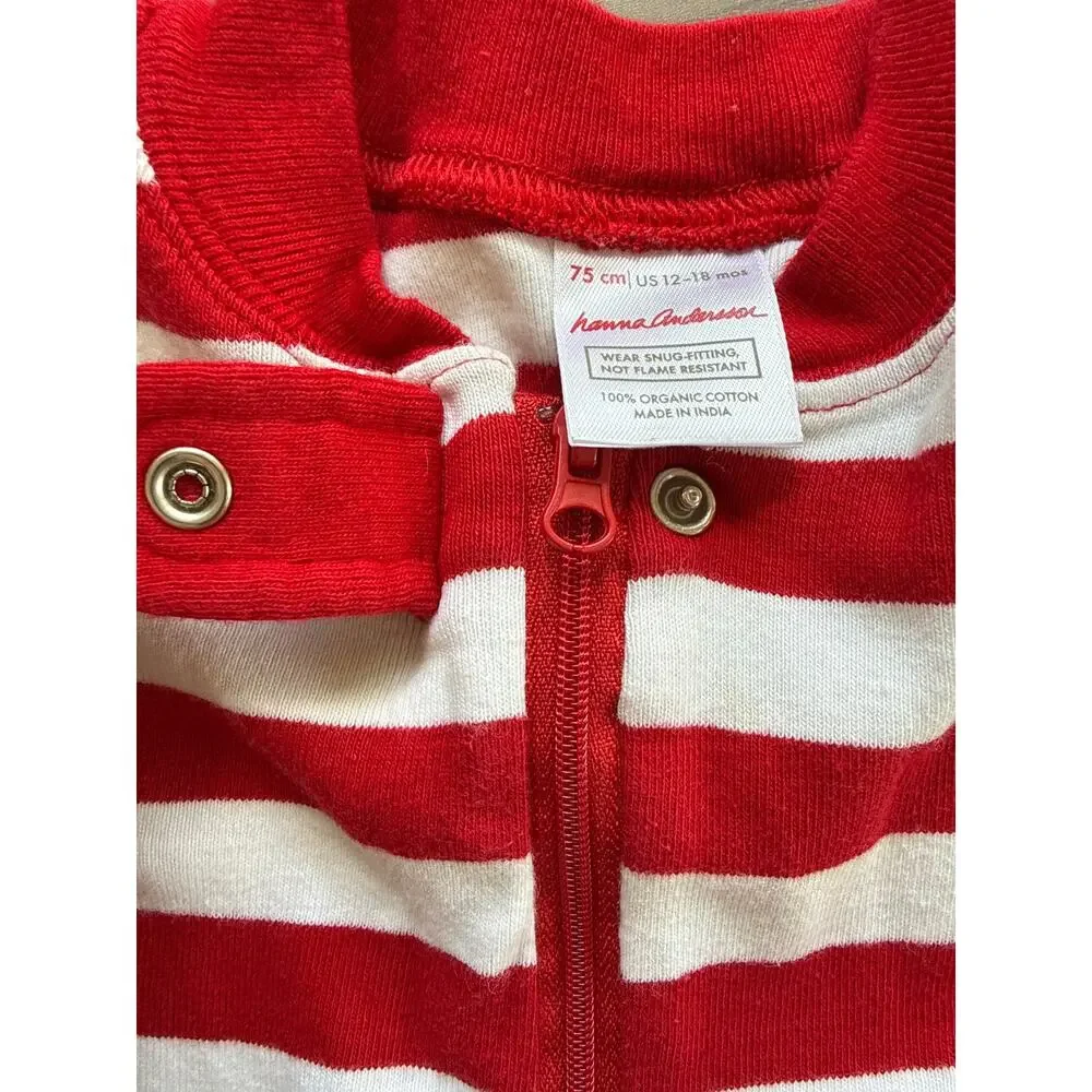 Hanna Andersson Red & White Striped One-Piece Pajamas Size 12-18 months